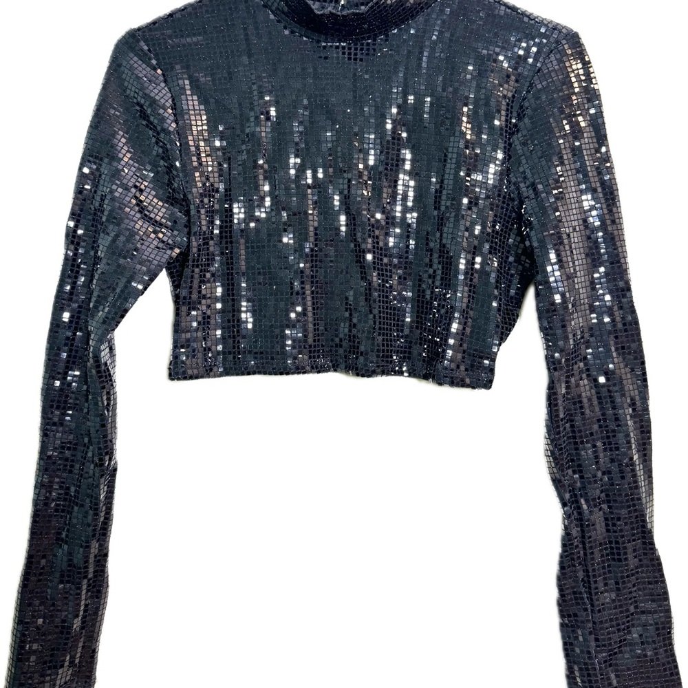 AKIRA Shimmering Black Sequin Crop Top